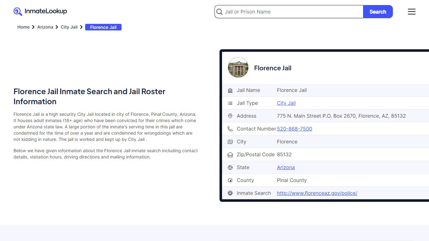 Florence Jail Inmate Search - Florence Arizona - Inmate Lookup