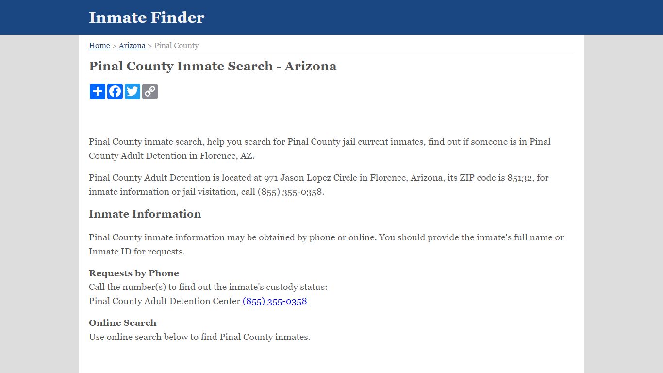 Pinal County Inmate Search - Arizona